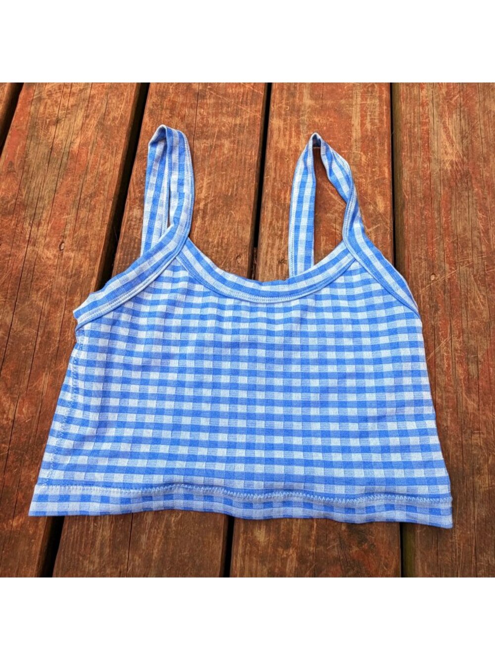 Blue & White Gingham Cropped Tank Top - Fitz + Eddie XS/S